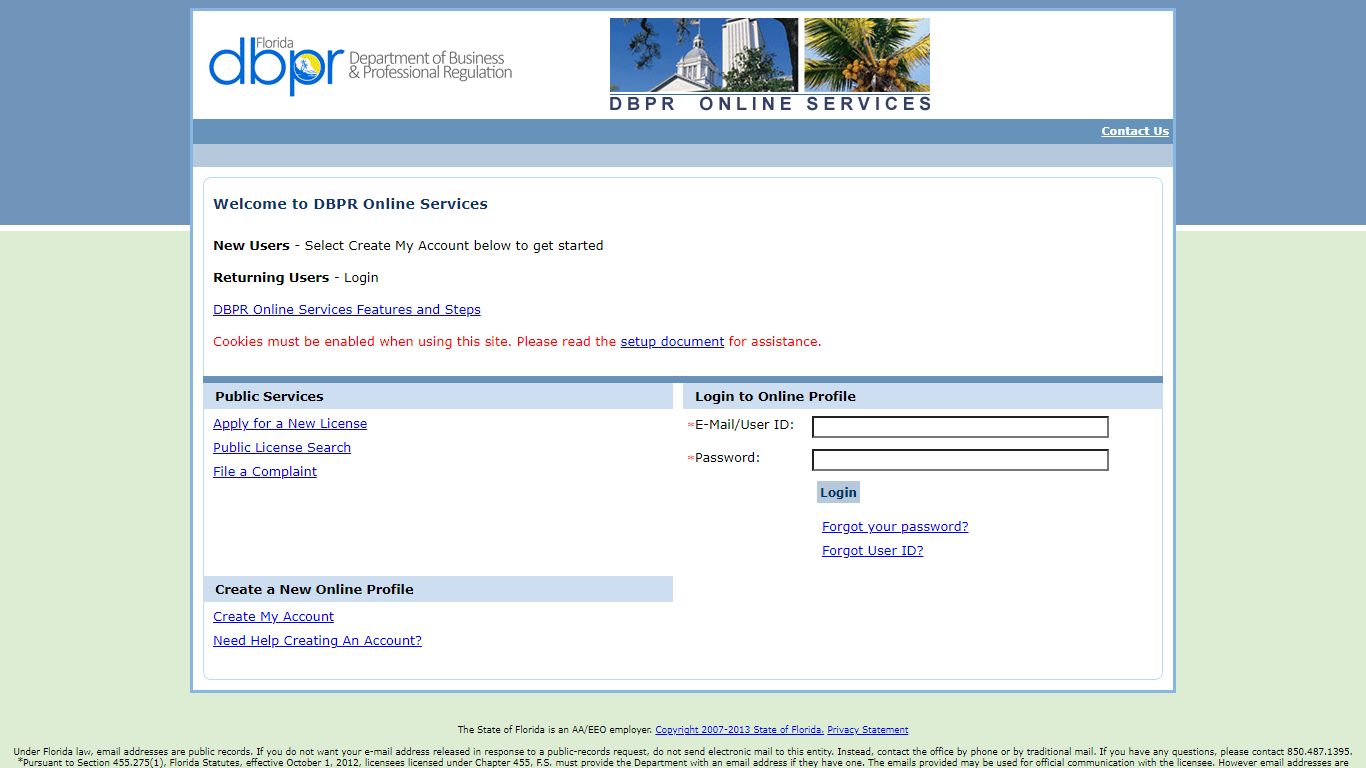 Welcome to DBPR Online Services (login.login) - myfloridalicense.com